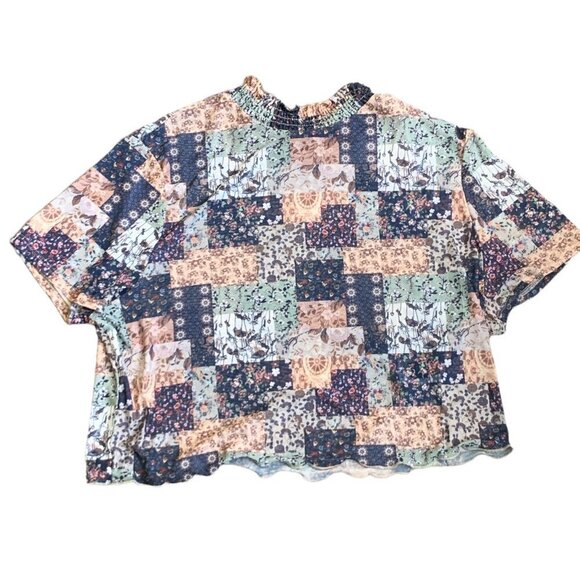 Shein Curve Mesh Smock Neck Cottagecore Patchwork Crop Top 4XL #60V - Picture 2 of 10